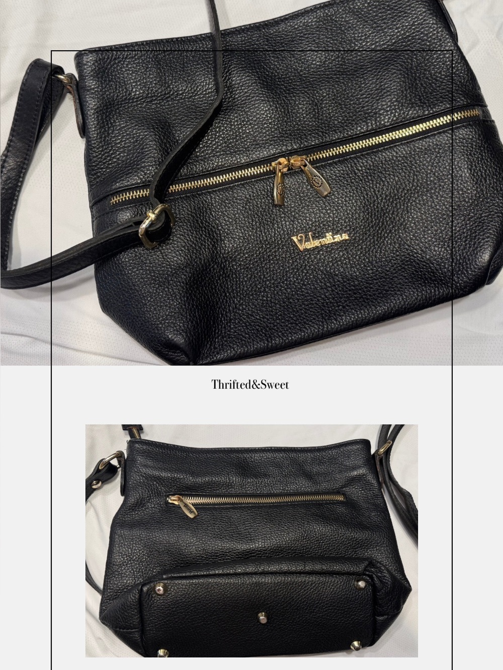 Valentina Black Pebbled Leather Crossbody with Gold Hardware